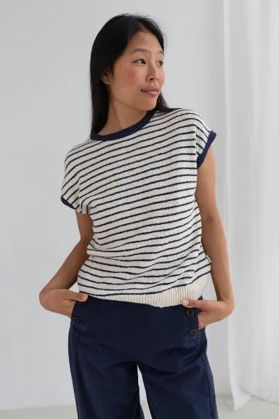 TWOTHIRDS TWOTHIRDS Damen vegan Hemd Marinella Kobalt Gestreift