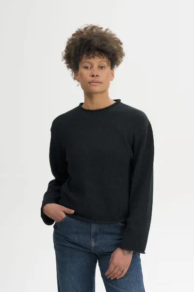 MELA MELA Damen vegan Strickpullover Mit Gerolltem Saum Geetha