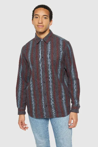 KnowledgeCotton Apparel Hemd Loose Striped Flannel Blau
