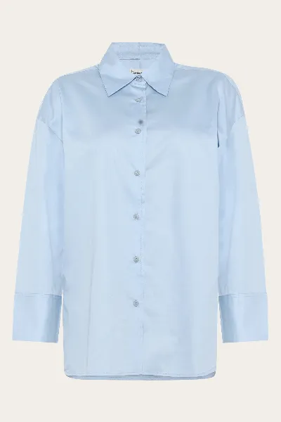KnowledgeCotton Apparel KnowledgeCotton Apparel Damen vegan Hemd Dew Relaxed Skyway Blau