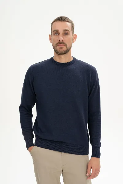 MELA MELA Herren vegan Pullover Feinstrick Himal Navy Blau
