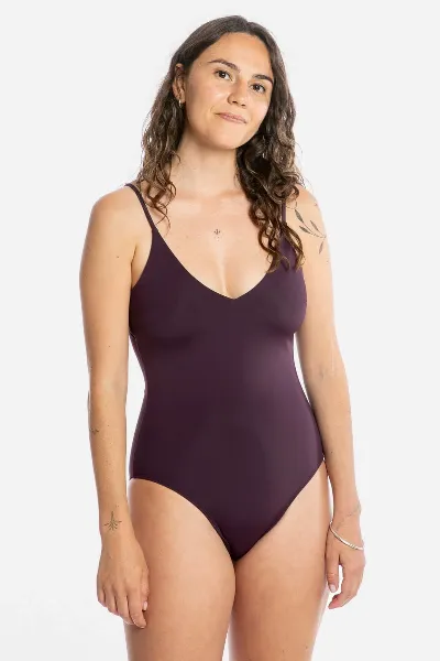 MATONA MATONA Damen vegan Badeanzug V-Ausschnitt Aubergine