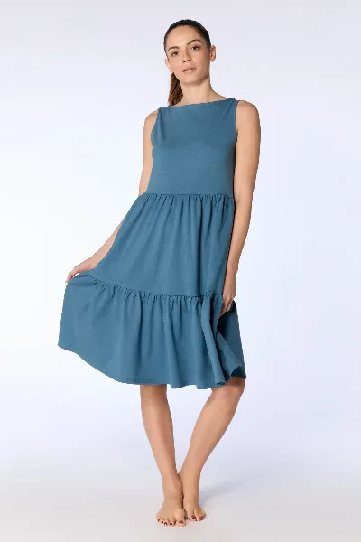 Leela Cotton Leela Cotton Damen vegan Kleid Ruffled Alpine Grey