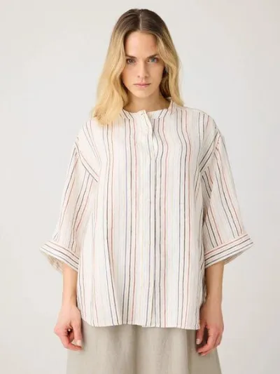 KnowledgeCotton Apparel KnowledgeCotton Apparel Loose Linen Stripe Bluse - aus Bio-Leinen
