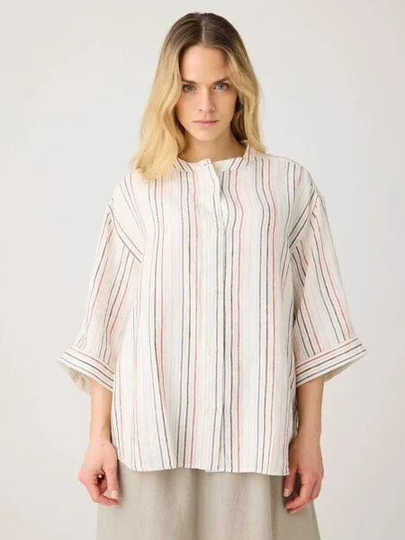 KnowledgeCotton Apparel KnowledgeCotton Apparel Loose Linen Stripe Bluse - aus Bio-Leinen