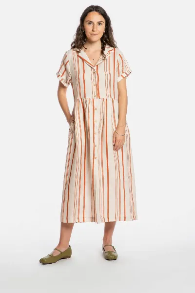 MATONA MATONA Damen vegan Kleid Mit Kragen Gestreift