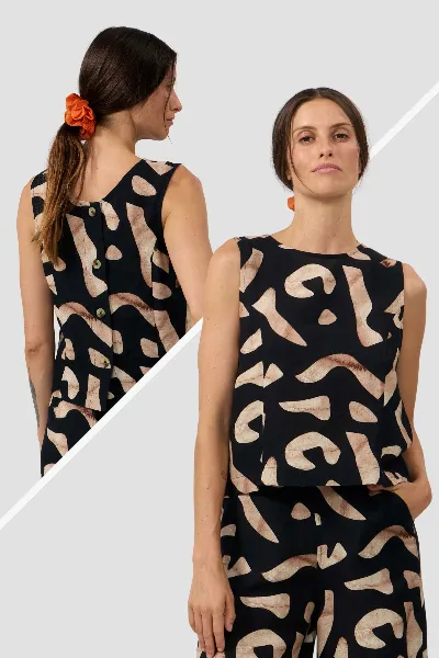 Suite13lab Top Fuji Print Stones Schwarz