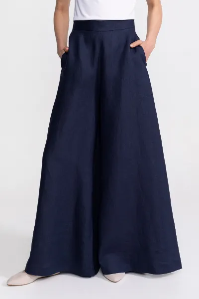 De IONESCU De IONESCU Damen vegan Hose Palazzo Leinen Marineblau