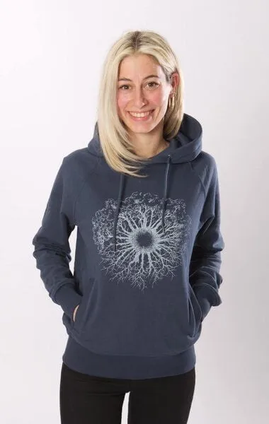 Life-Tree Life-Tree Hoodie aus Biobaumwolle Fairwear für Damen WoodenIris in Burgund Rot/Dark Blue