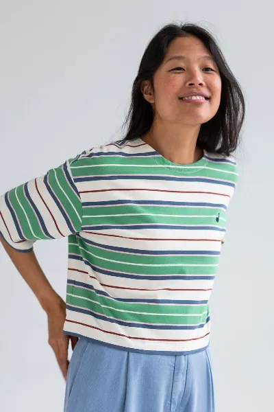 TWOTHIRDS TWOTHIRDS Damen vegan Top Fingal Green Rugby Stripes