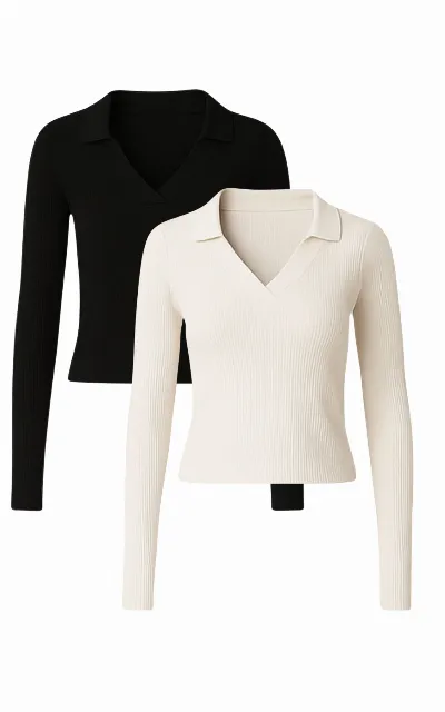 GORG GORG Damen vegan Multipack 2x Langarmshirts Schwarz & Beige
