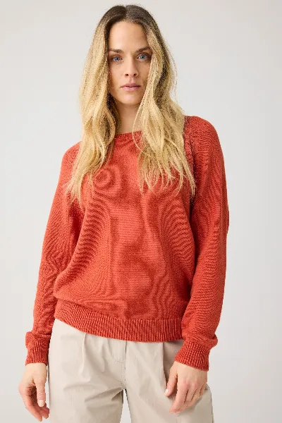 KnowledgeCotton Apparel KnowledgeCotton Apparel Damen vegan Pullover Rundhalsausschnitt Burnt Brick