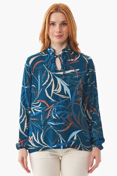 ORGANICATION ORGANICATION Damen vegan Bluse Winter Leaves Blau