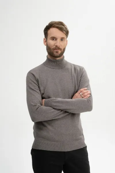 MELA MELA Herren vegan Strickpullover Mit Rollkragen Kanja Bear Melange