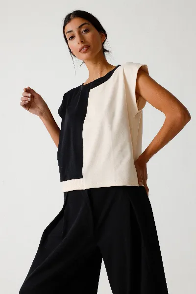 SKFK SKFK Damen vegan T-Shirt Ekai Schwarz/Beige