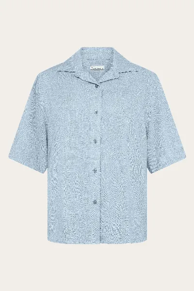 KnowledgeCotton Apparel KnowledgeCotton Apparel Damen vegan Shirt Kurzarm Leinen Mix Skyway Blau