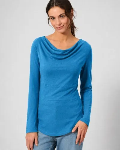 HempAge HempAge Damen Langarmshirt mit Wasserfallkragen Hanf/Biobaumwolle