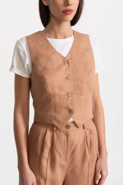 De IONESCU De IONESCU Damen vegan Weste Figa Leinen Cappuccino