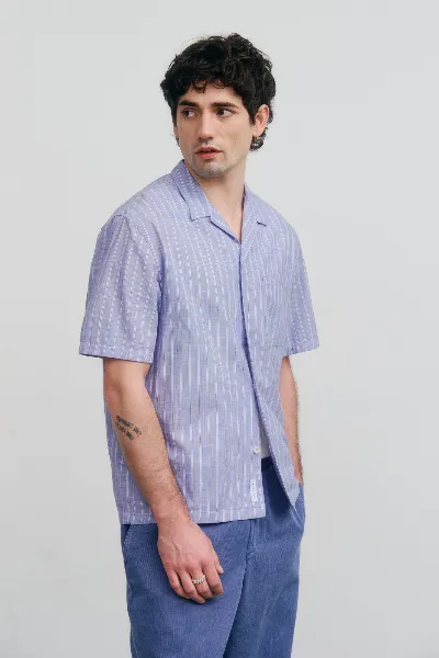 Rotholz Rotholz Herren vegan Hemd Bowling Blue Stripe