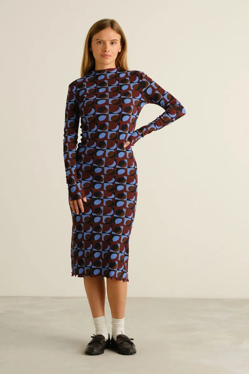 dedicated Kleid Lofta Retro Geo Braun