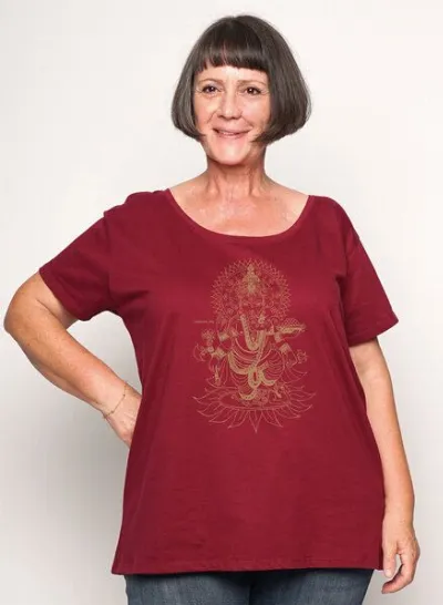 Peaces.bio - handbedruckte Biomode Peaces.bio - handbedruckte Biomode Loosefit Shirt Ganesha Damen