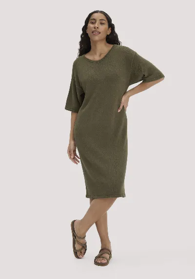 hessnatur hessnatur Damen Strick Kleid Relaxed aus Leinen mit Bio-Baumwolle und LENZING™ ECOVERO™ - grün
