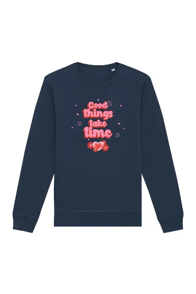 Oat Milk Club Oat Milk Club Damen vegan Sweatshirt Good Things Take Time Unisex Marineblau