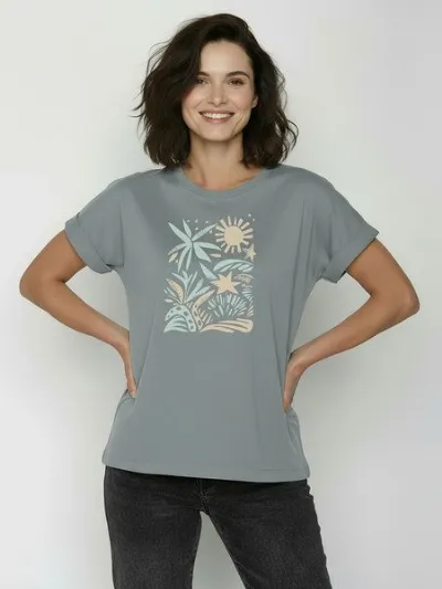 GreenBomb GREENBOMB Plants n Leaves Loony - Sportliches T-Shirt aus Bio-Baumwolle mit Rollup Sleeve / hochwertiger Print / GOTS / Fair & Vegan