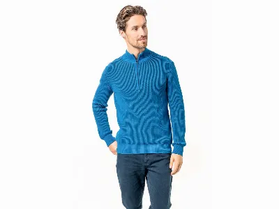 Living Crafts Living Crafts Bio-Herren-Troyer 'SAMY' mit zweifarbigem Strick, fjord,