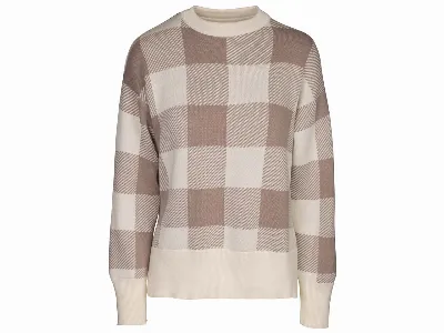 MELA MELA Bio-Damen-Jacquard-Strickpullover FAIZA mit Seitenschlitzen, mushroom/cream,