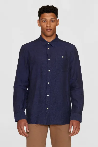 KnowledgeCotton Apparel KnowledgeCotton Apparel Herren vegan Hemd Custom Fit Total Eclipse