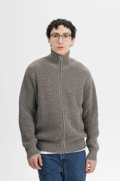 MELA MELA Herren vegan Strickjacke Mit Rippbündchen Taksh Bear Melange