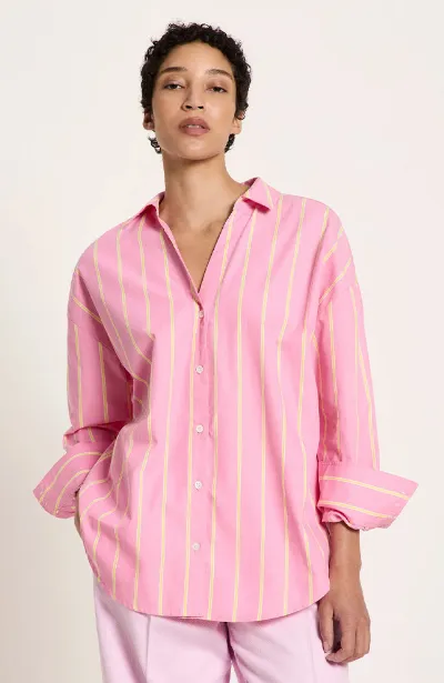 LANIUS Lanius Damen vegan Bluse Gestreift Rosa/Gelb