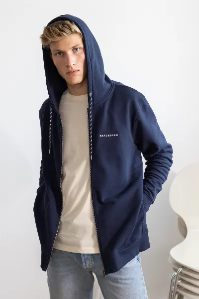 HAFENDIEB Hafendieb Herren vegan ReiÃŸverschluss Hoodie Logo Stick Navy