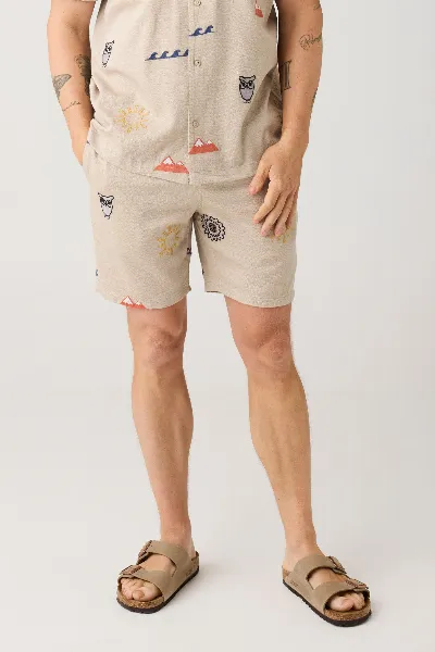 KnowledgeCotton Apparel KnowledgeCotton Apparel Herren vegan Shorts Fig Lose Stickerei Leichte Feder Grau