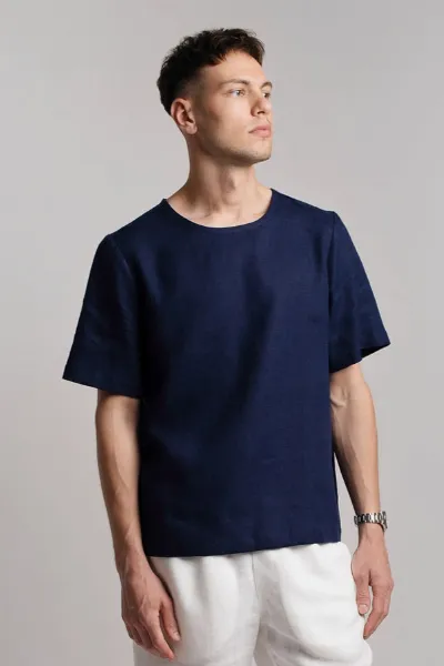 Amber Linen Amber Linen Herren vegan T-Shirt Panama Marineblau