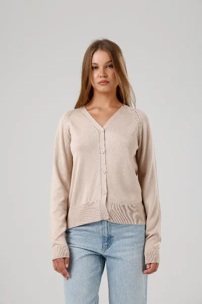 GORG GORG Damen vegan Strickjacke Mit V-Ausschnitt Sand