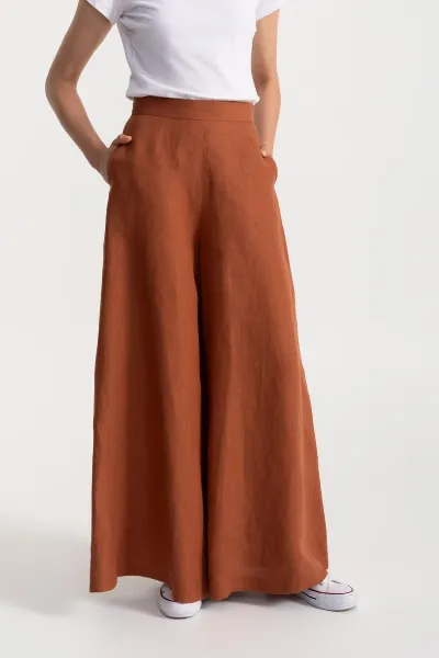 De IONESCU De IONESCU Damen vegan Hose Palazzo Leinen Terracotta