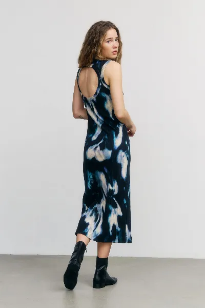 Rotholz Rotholz Damen vegan Kleid Ribbed Tie Dye True Black