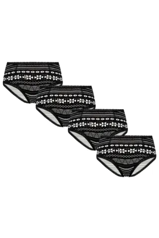 Albero Natur Albero Natur Damen vegan Multipack 4x Slips Hipster Mit Spitze Geometrisch Schwarz & WeiÃŸ