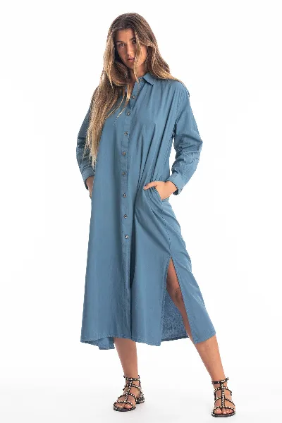 RAVENS VIEW IBIZA RAVENS VIEW IBIZA Damen vegan Hemd Kleid Safari Jeans Blau