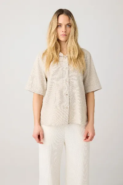 KnowledgeCotton Apparel KnowledgeCotton Apparel Damen vegan Hemd Struktur Kurzarm Twill