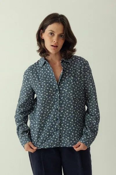 Clotsy Clotsy Damen vegan Hemd Lara Floral Blau