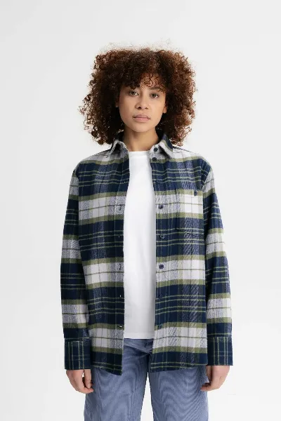 MELA MELA Damen vegan Hemd Flanell Akhela Marine / Lavendel