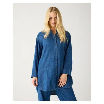 KnowledgeCotton Apparel KnowledgeCotton Apparel Langes Denim Blusenhemd aus Bio-Baumwolle ROC/GOTS/Vegan