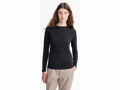 MELA MELA Bio-Damen-Langarmshirt DHIVYA mit Feinripp-Rundhalsausschnitt, schwarz,