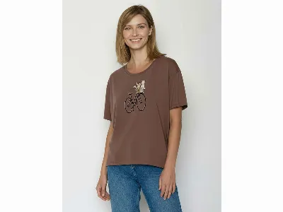 GreenBomb GREENBOMB Bio-Damen-T-Shirt 'Bike Cat Basket 2' weit geschnitten, earthwood,