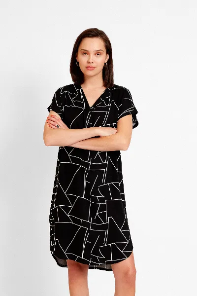 Widda Widda Damen vegan Bluse Tunika Nomad Lines Dark Smoky Black