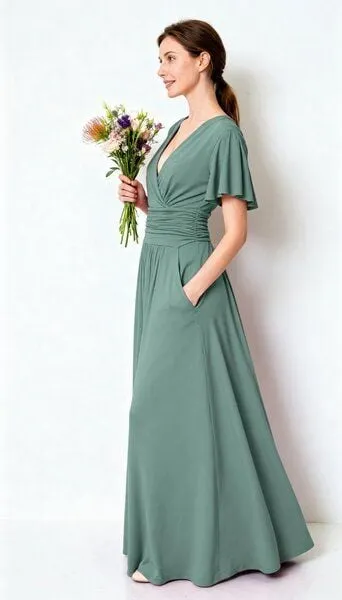 Ingoria Ingoria PANDORA Maxikleid mit Schmetterlingsärmel (Uni)