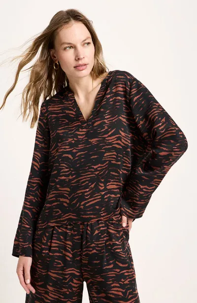 LANIUS Lanius Damen vegan Bluse Mit Tiermuster Braun/Schwarz